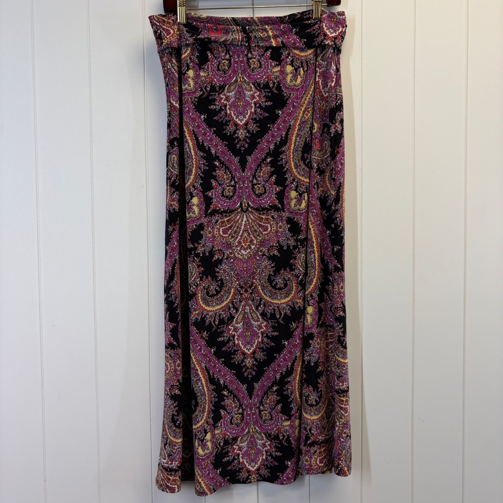 Azules Y2K Boho Paisley Foldover Maxi Skirt Women Size XL Festival Psychedelic